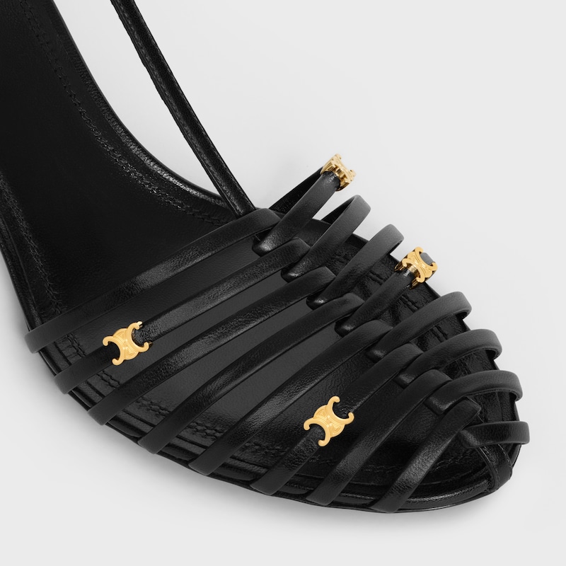 CAGE HEELED SANDAL IN GOATSKIN - BLACK -  - 1 | CELINE