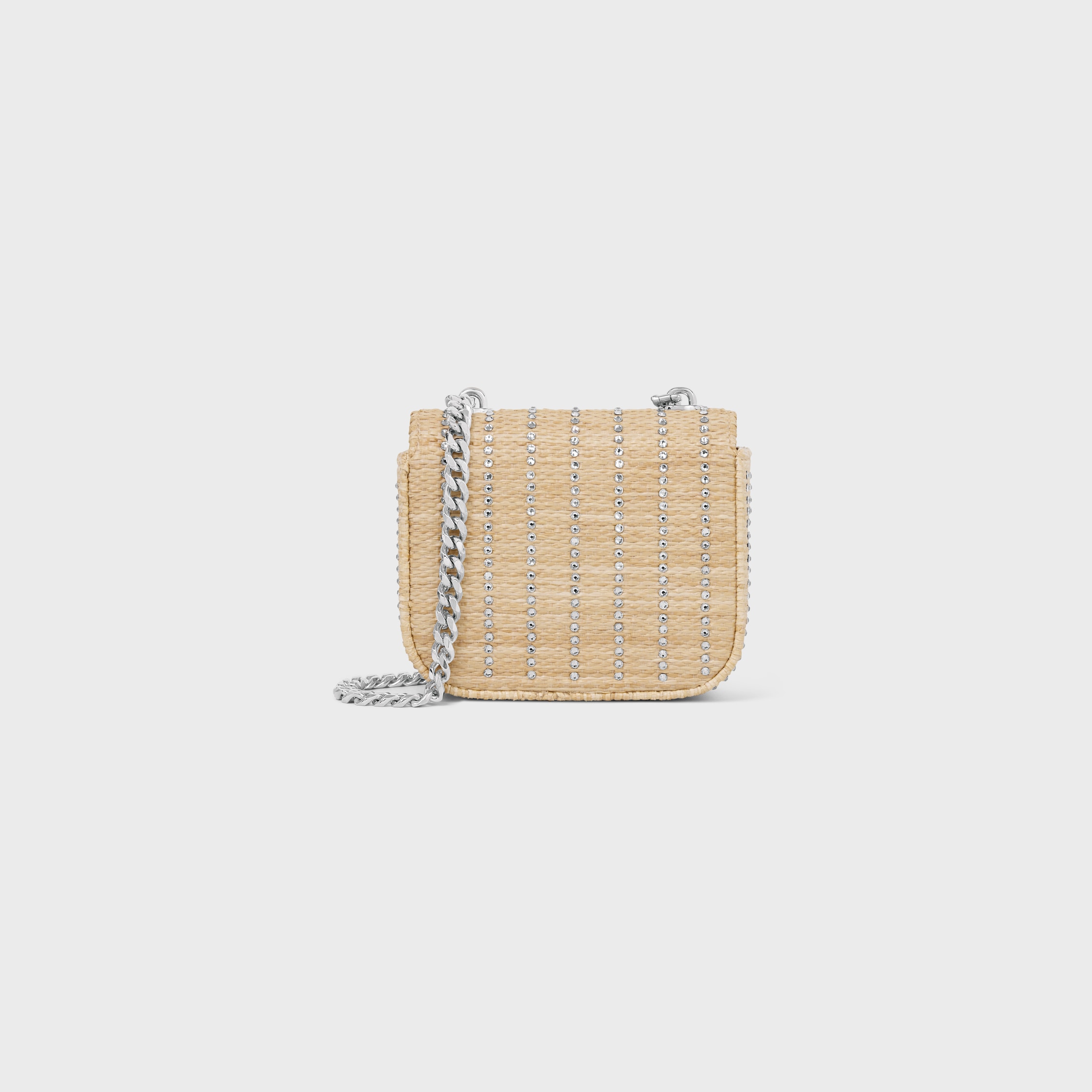 MINI CHAIN CLAUDE IN RAFFIA EFFECT TEXTILE WITH STRASS