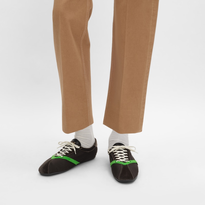 THE FLAT SNEAKER IN GROS GRAIN, VELVET, SUEDE GOATSKIN AND LAMBSKIN - BROWN / BRIGHT GREEN -  - 1 | CELINE