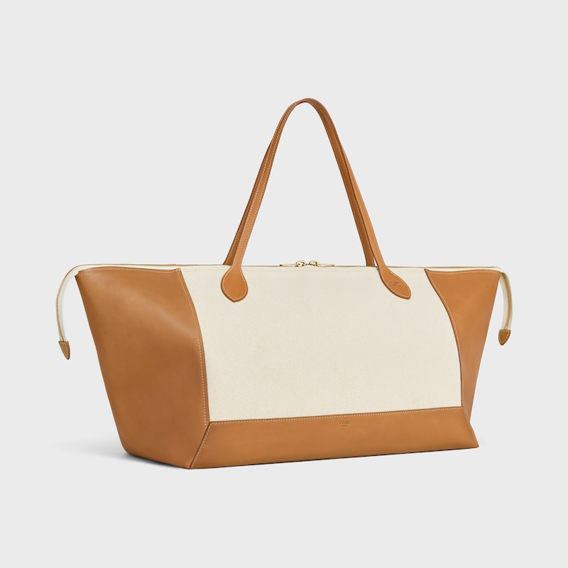 CABAS FRAME EAST WEST IN TEXTILE AND CALFSKIN - NATURAL / HONEY - TOP-HANDLE BAGS - 1 | CELINE