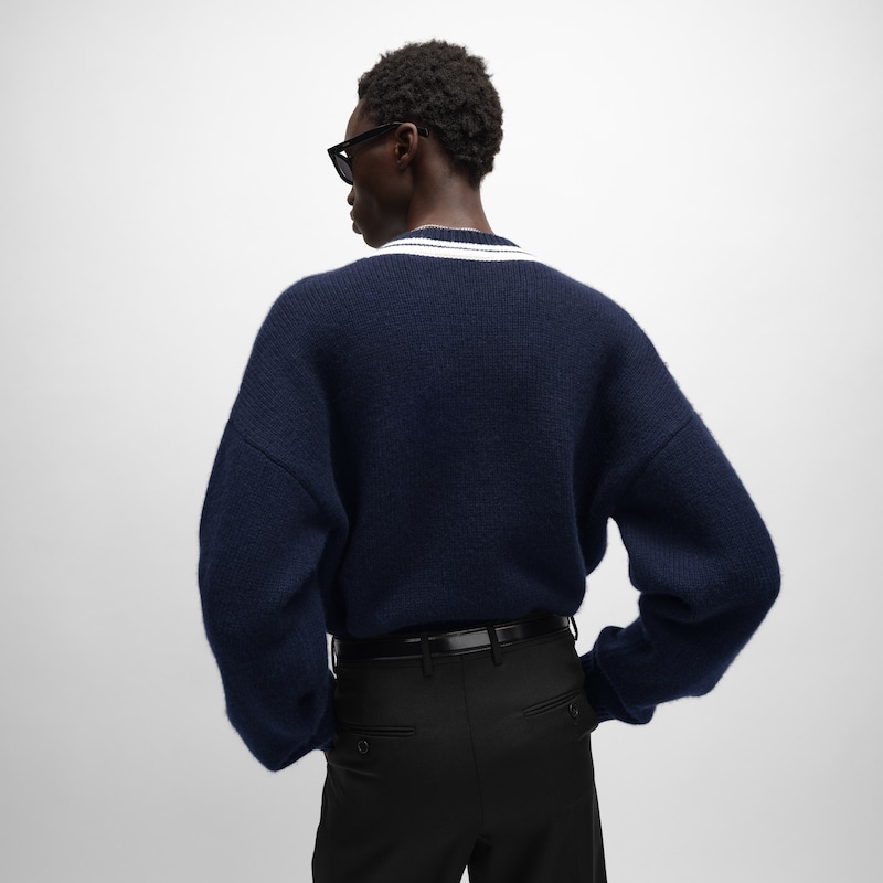 v-neck sweater IN cashmere - NAVY / WHITE -  - 1 | CELINE