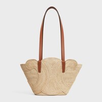 CELINE CLASSIC PANIER SMALL BRAIDED TRIOMPHE in RAFFIA and CALFSKIN - TAN - PLEIN SOLEIL - 1 | CELINE