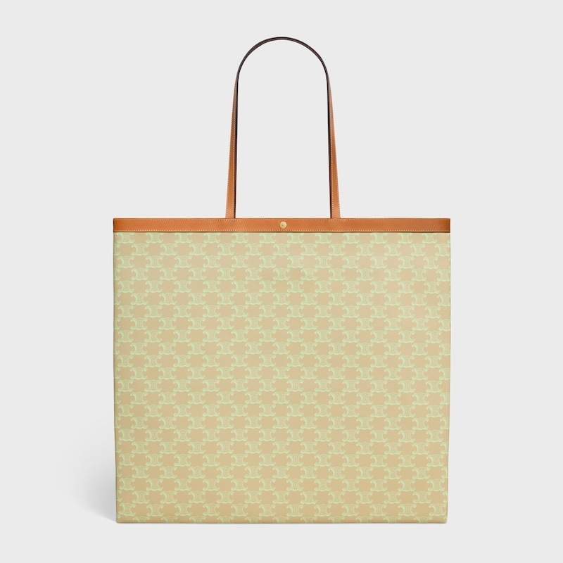 LARGE FLAT SHOPPER IN Triomphe Canvas - SANDCASTLE / SOFT LIME - TOP-HANDLE BAGS - 1 | CELINE