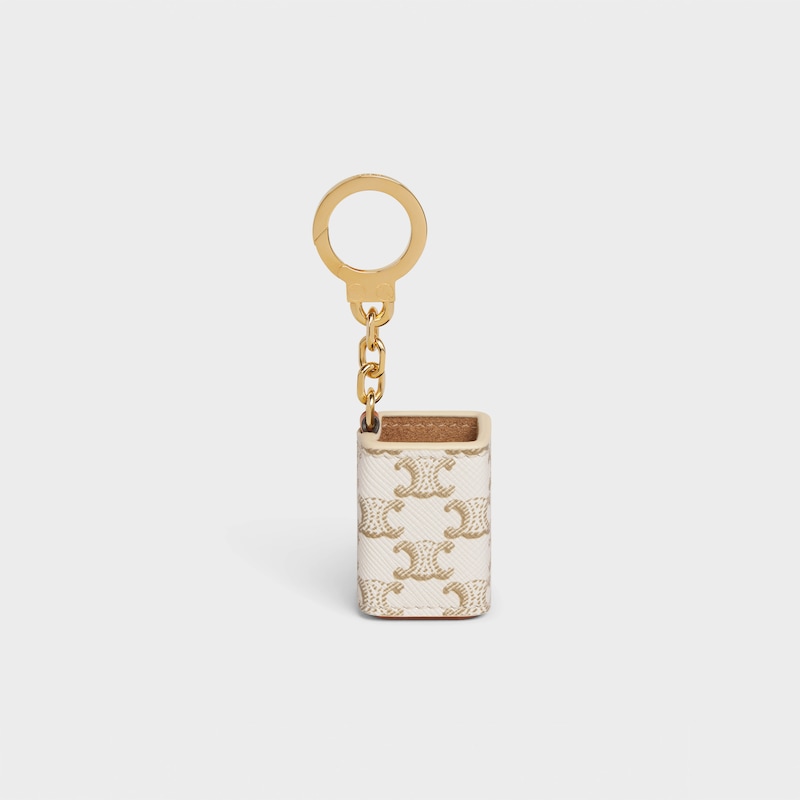 Miniature Perfume Holder Charm in Triomphe Canvas and calfskin - WHITE - BEAUTY ACCESSORIES - 1 | CELINE