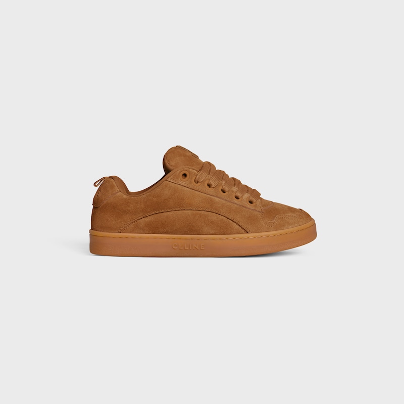 CELINE HUNTINGTON LOW LACE-UP SNEAKER in SUEDE CALFSKIN AND MESH - TAN -  - 1 | CELINE