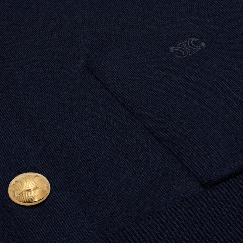 เสื้อคาร์ดิแกนผ้าวูลลายทรียงฟ์ - สีกรมท่า -  - 1 | CELINE