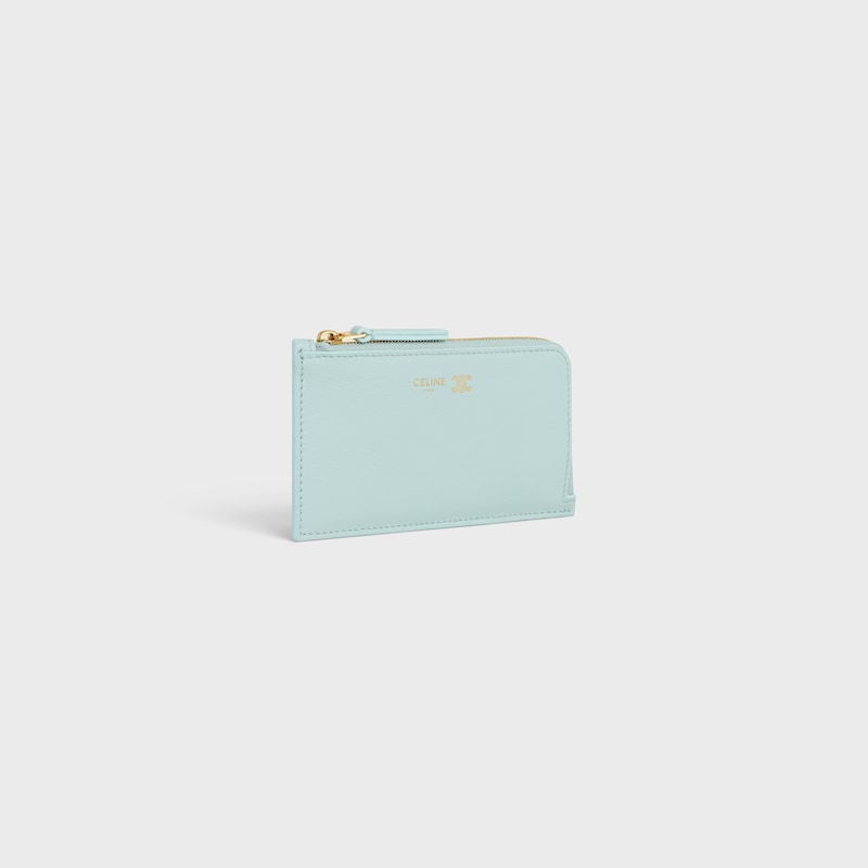 LONG ZIPPED CARD HOLDER IN GRAINED SUPPLE CALFSKIN - POWDER BLUE / DEEP IVORY - NEW - 1 | CELINE