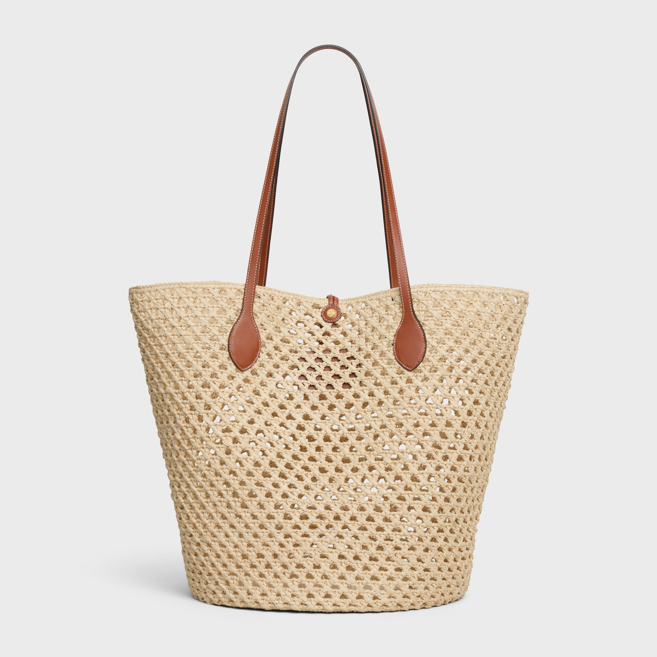 BUCKET TRIOMPHE BEADS BASKET IN RAFFIA AND CALFSKIN - TAN | CELINE