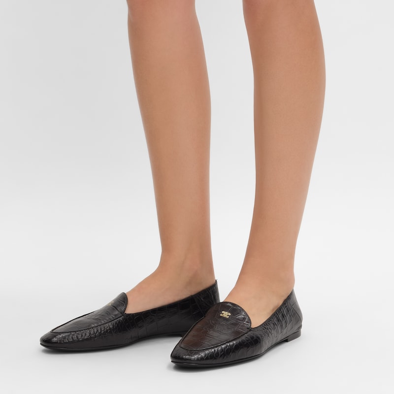 AURA LOAFER EM PELE DE BORREGO COM ESTAMPADO DE CROCODILO - PRETO -  - 1 | CELINE