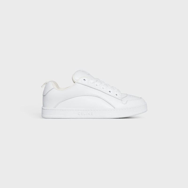 CELINE HUNTINGTON LOW LACE-UP SNEAKER IN GRAINED LEATHER AND MESH - OPTIC WHITE -  - 1 | CELINE