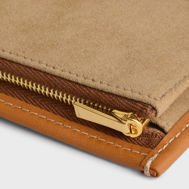 JEWELRY POUCH IN TRIOMPHE CANVAS AND CALFSKIN - SANDCASTLE / SOFT LIME - BEAUTY ACCESSORIES - 1 | CELINE