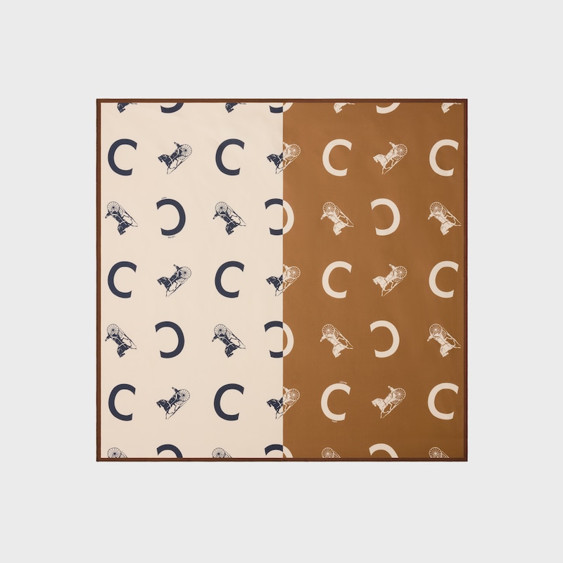 桑蠶絲斜紋布方巾 - 米白色/駝色 -  - 1 | CELINE