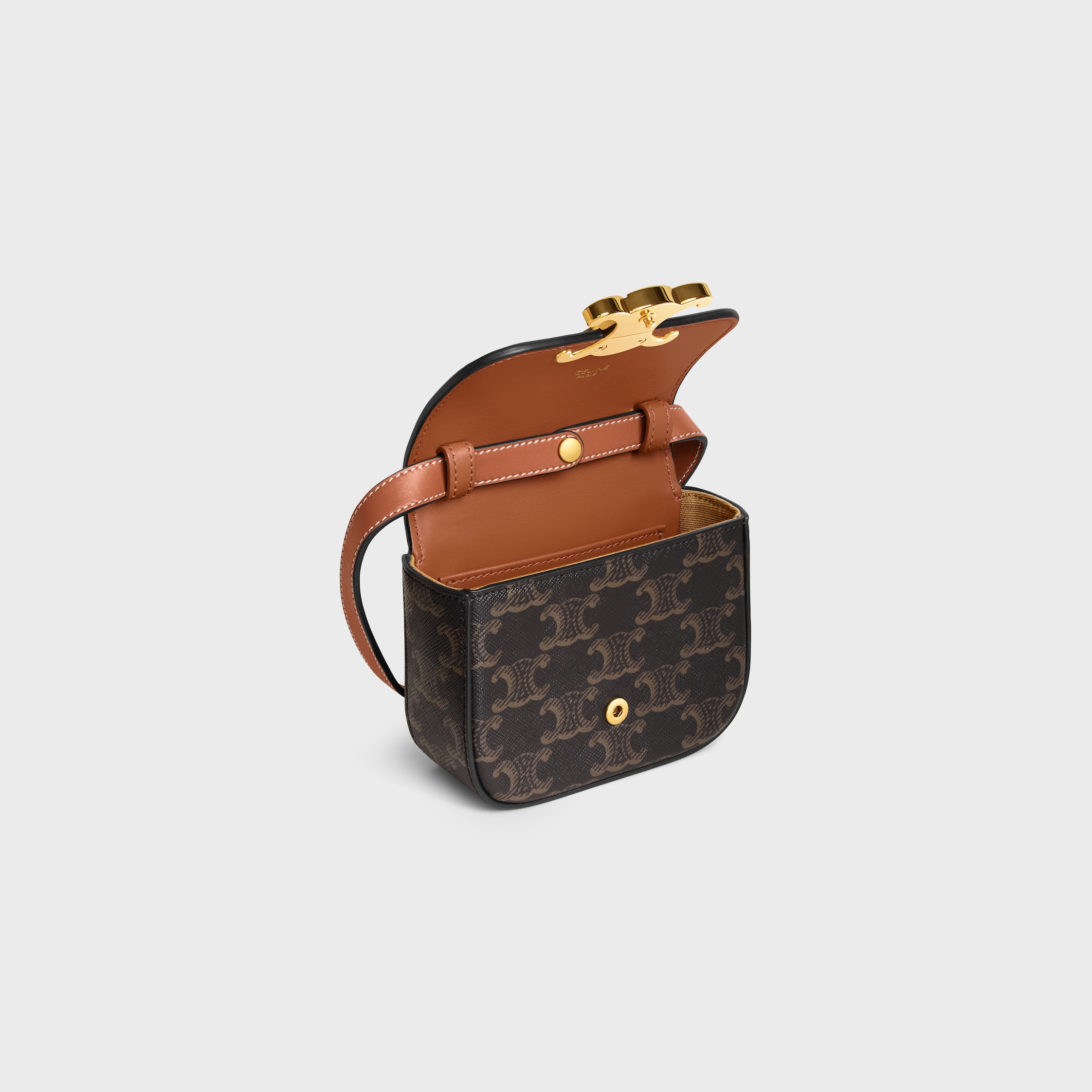 MINI CLAUDE IN TRIOMPHE CANVAS and calfskin - TAN | CELINE