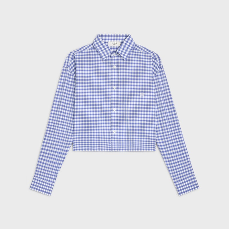 cropped shirt IN vichy cotton - BLANC/BLEU -  - 1 | CELINE