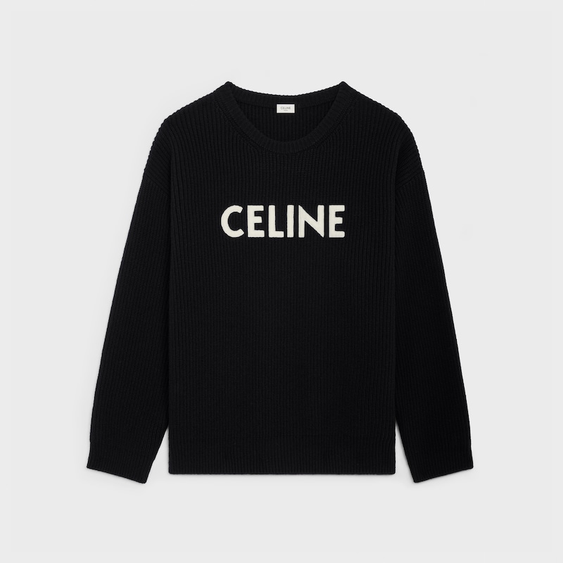 celine oversized sweater in ribbed wool - BLACK -  - 1 | CELINE