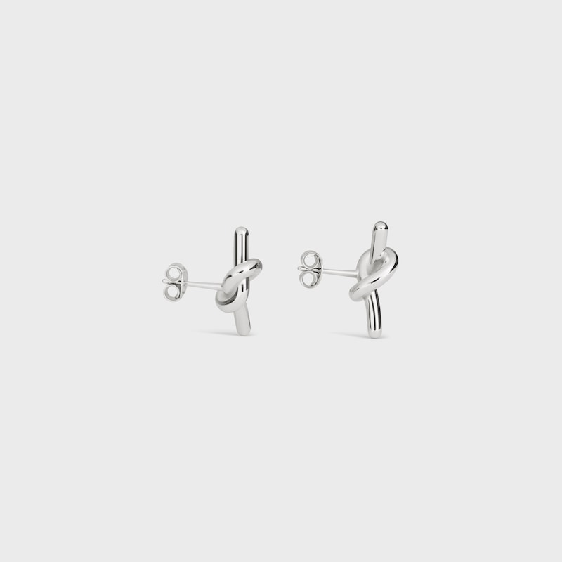 KNOT STUDS IN BRASS WITH RHODIUM FINISH - SILVER - EARRINGS - 1 | CELINE