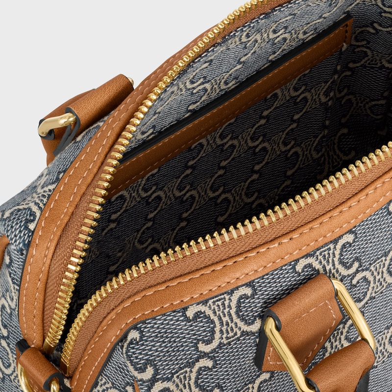 BOLSO BOSTON PEQUE&Ntilde;O DE JACQUARD CON MOTIVO TRIOMPHE Y PIEL DE BECERRO - Azul marino/crudo - M&Aacute;S MODELOS - 1 | CELINE