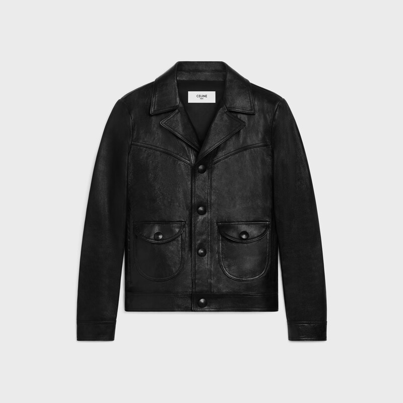 CAZADORA RECTA DE PIEL DE CORDERO ENCERADA - NEGRO -  - 1 | CELINE