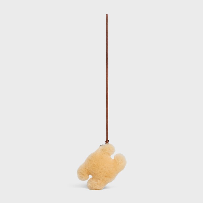 TRIOMPHE POM-POM KEYRING in SHEARLING AND SMOOTH CALFSKIN - NATURAL - TECH ACCESSORIES - 1 | CELINE