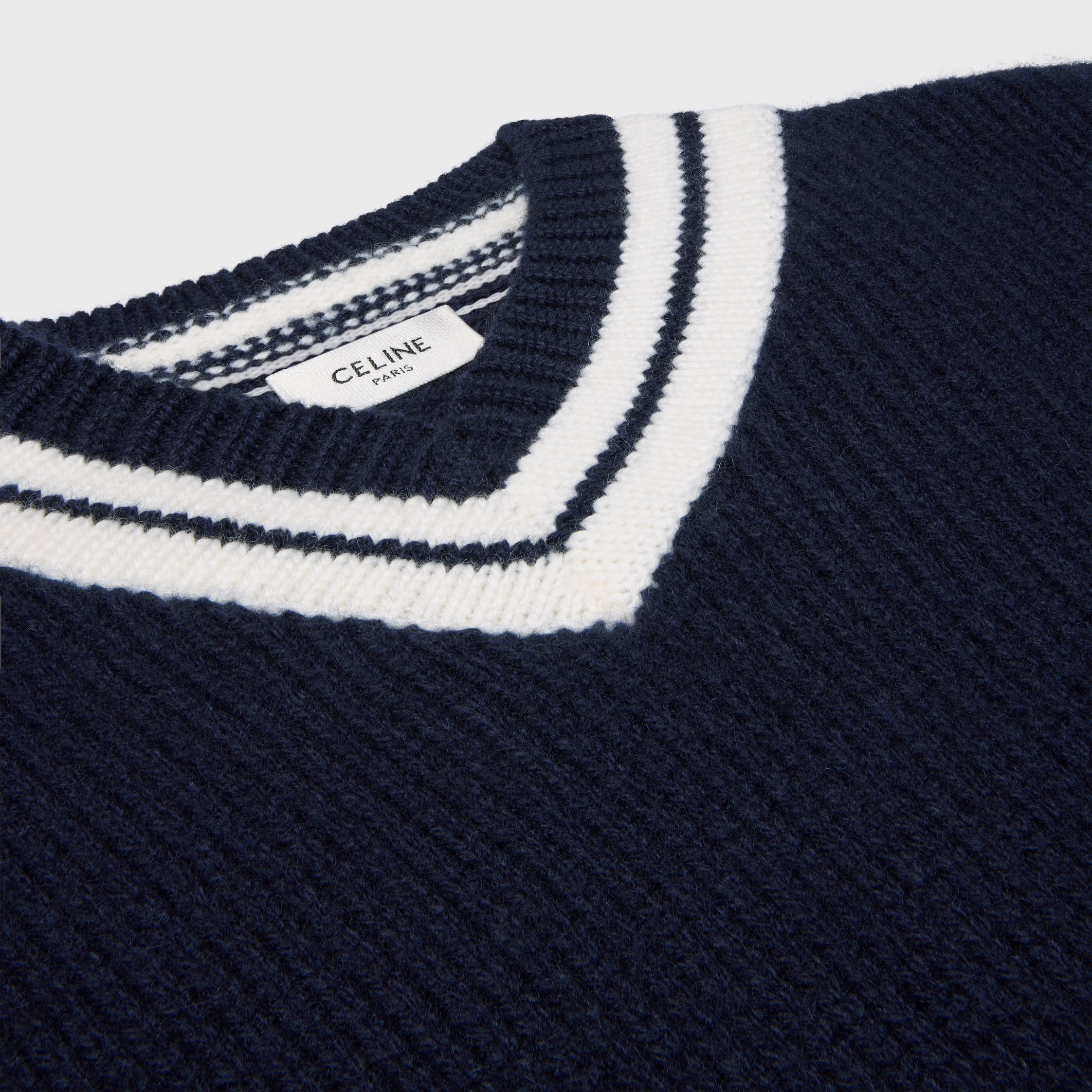 V-NECK SWEATER IN CASHMERE - NAVY / WHITE | CELINE