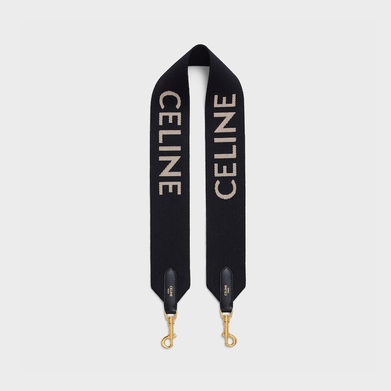 Short Strap in Wool with Celine jacquard - BLACK / WHITE - BAG CHARMS - 1 | CELINE