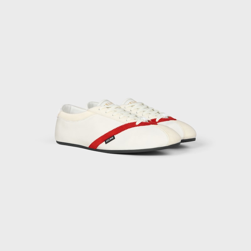 SNEAKER THE FLAT EN GROS GRAIN, VELOURS, CUIR DE CHÈVRE VELOURS ET CUIR D'AGNEAU - BLANC/ROUGE -  - 1 | CELINE