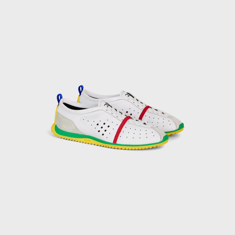 SOFT SNEAKER IN STRETCH LAMBSKIN, SUEDE CALFSKIN AND LAMBSKIN - OPTIC WHITE/BRIGHT YELLOW/GREEN -  - 1 | CELINE
