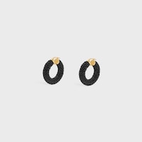 Celine Défilé Bold Hoops in Glass Beads and Brass with Gold Finish - BLACK / GOLD - EARRINGS - 2 | CELINE