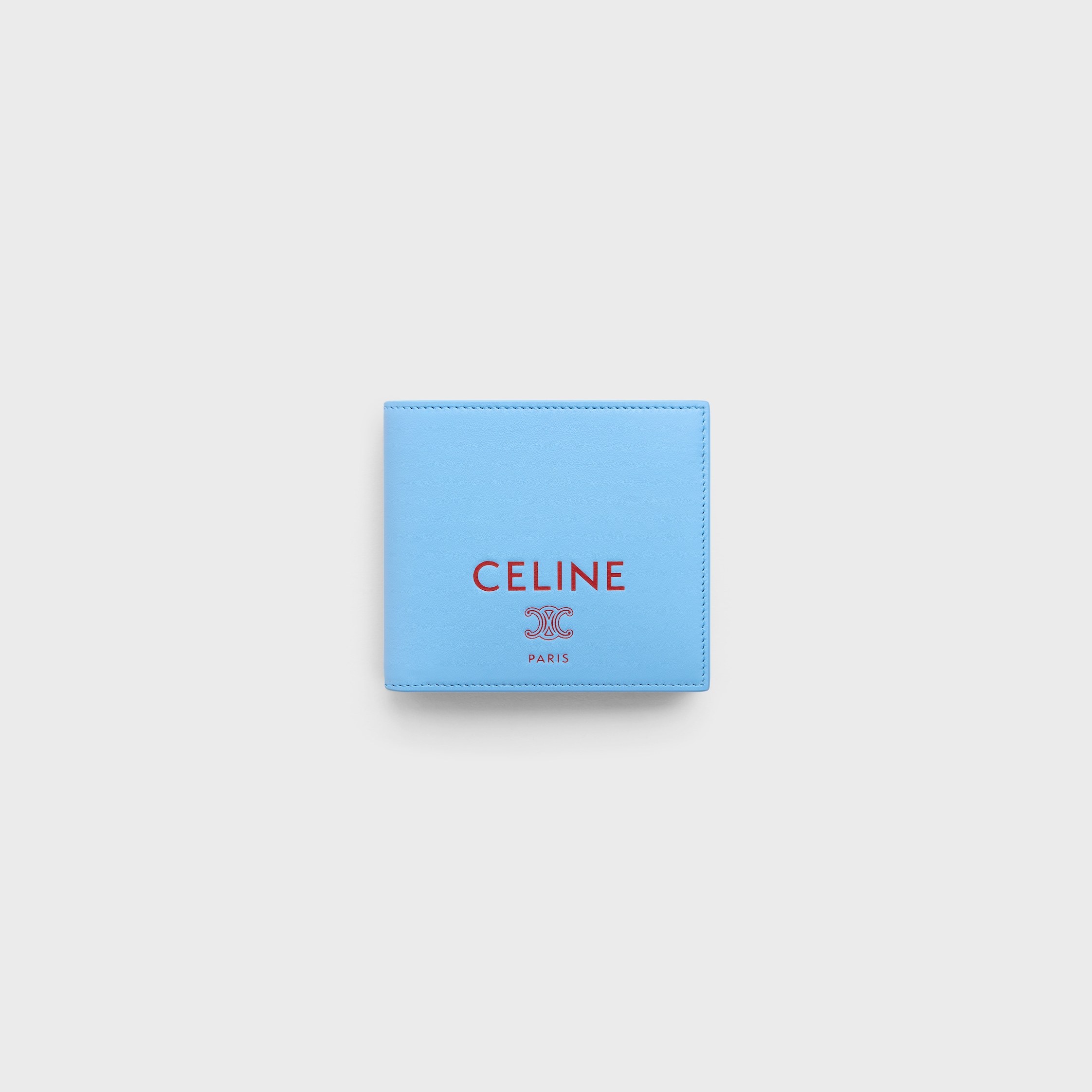 Bi-fold Wallet IN SMOOTH LAMBSKIN - SKY BLUE / RED | CELINE