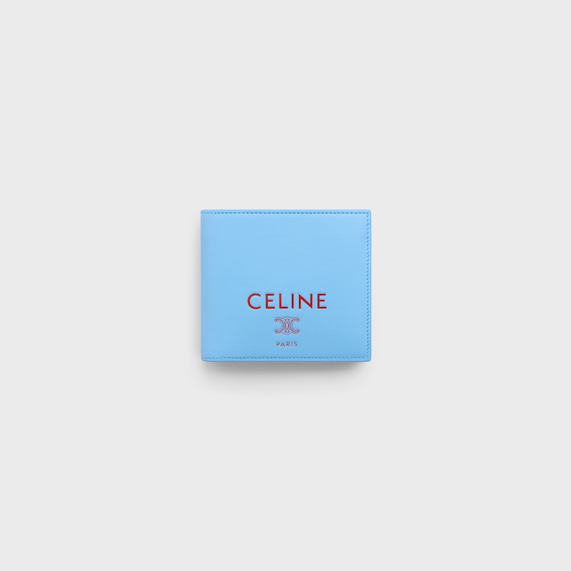 Bi-fold Wallet IN SMOOTH LAMBSKIN - SKY BLUE / RED - WALLETS - 1 | CELINE