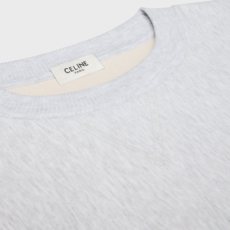 oversized crewneck sweater IN cotton fleece - PALE GREY / DENIM BLUE -  - 1 | CELINE