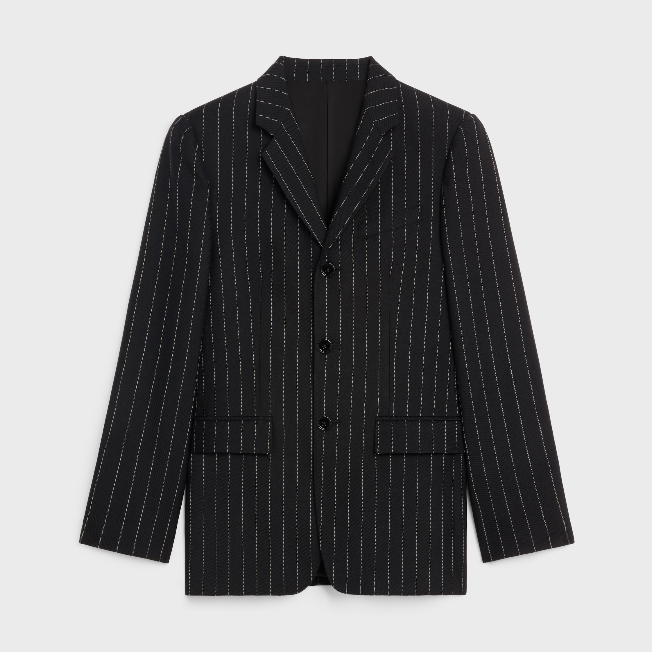 ジャケット・アウター CLANE UP NECK OVER DOUBLE COAT carnaby jacket in striped virgin wool - BLACK / WHITE | CELINE