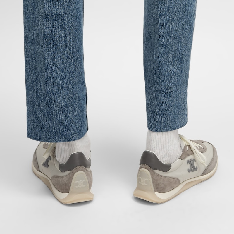 CELINE RACER SNEAKER BASSE AVEC TRIOMPHE EN NYLON, CUIR DE VEAU VELOURS ET CUIR DE VEAU - Gris -  - 1 | CELINE