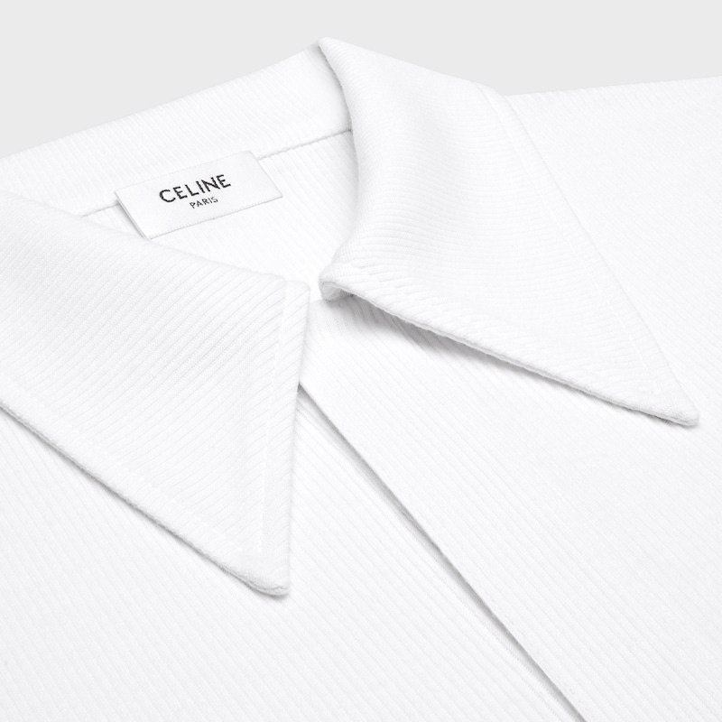 polo shirt IN ribbed cotton and silk - OFF WHITE / NAVY -  - 1 | CELINE