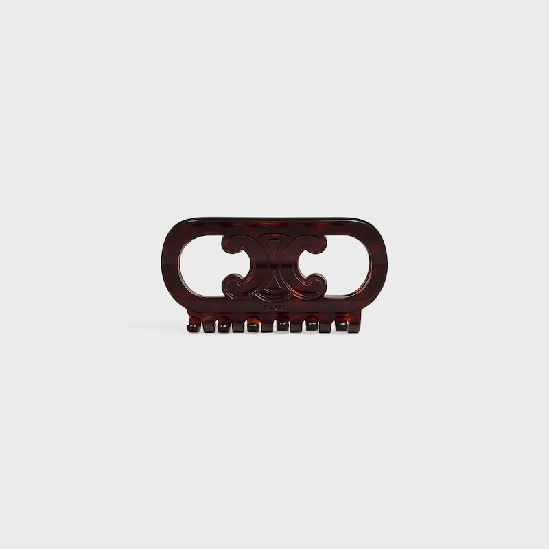 CELINE MAILLON TRIOMPHE HAIR CLAW IN ACETATE AND STEEL - DARK HAVANA - HAIR ACCESSORIES - 1 | CELINE