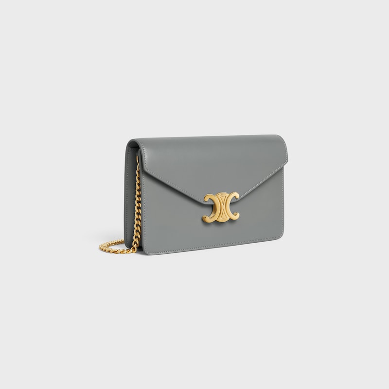 WALLET ON CHAIN MARGO in Shiny calfskin - ZINC - WALLETS ON CHAIN - 1 | CELINE