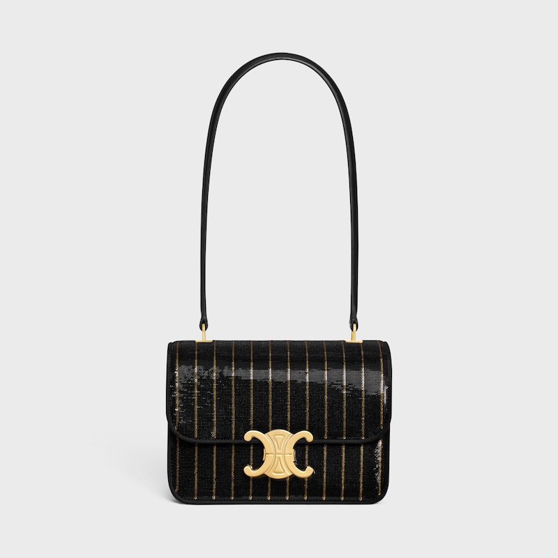 TEEN GARANCE bag IN STRIPED SEQUINS - Black / Gold - TOP-HANDLE BAGS - 1 | CELINE
