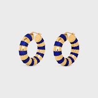 Frosted琺瑯及金色飾面黃銅圈形耳環 - 金色 / 海軍藍 - 女士全新系列 - 2 | CELINE