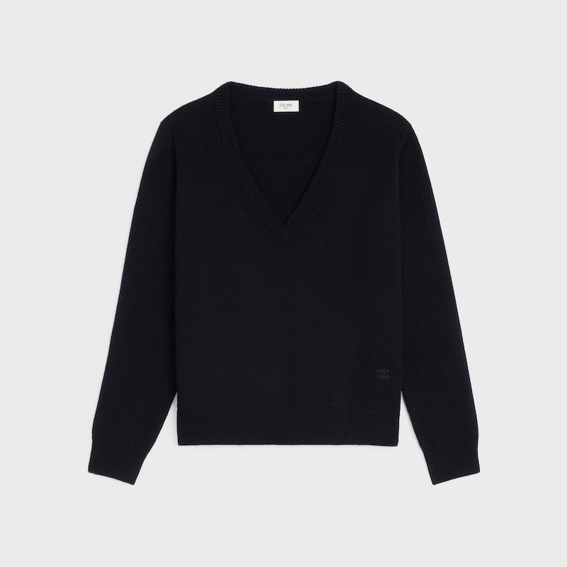 TRIOMPHE V-NECK SWEATER IN HERITAGE CASHMERE - BLACK -  - 1 | CELINE