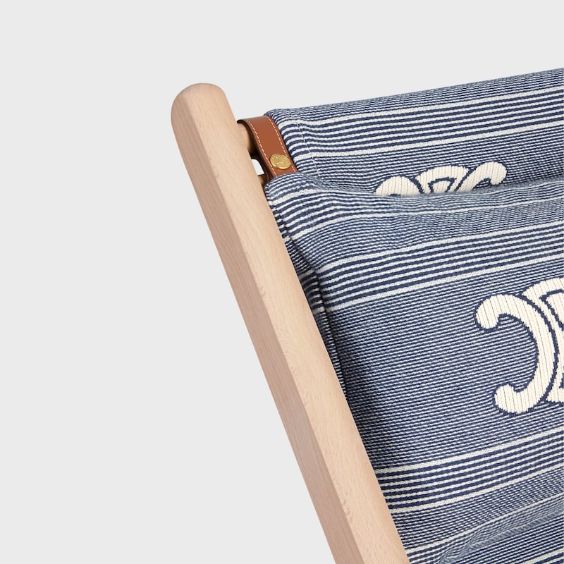 DECK CHAIR IN WOOD AND JACQUARD TEXTILE - BLUE / BEIGE - HOME - 1 | CELINE