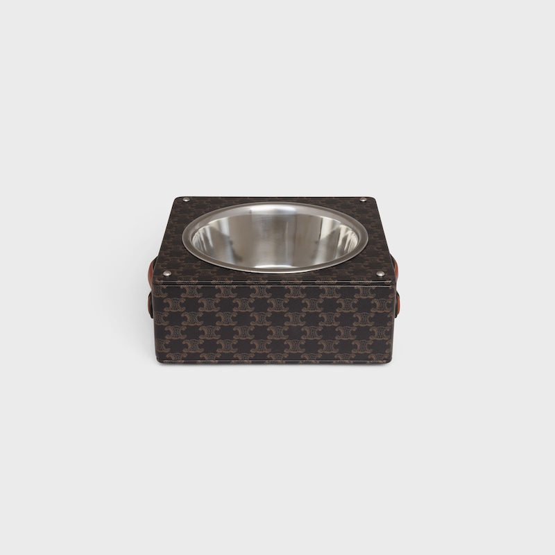 Single Dog Bowl in Nappa Lambskin with Triomphe Canvas Print and Calfskin - TAN - TRIOMPHE CANVAS COLLECTION - 1 | CELINE