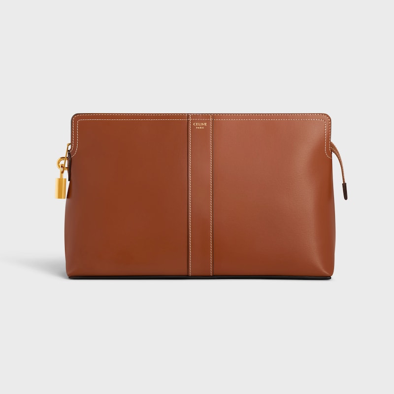 Lock亮澤牛皮革盥洗包 - 棕黃色 - 旅行用品 - 1 | CELINE