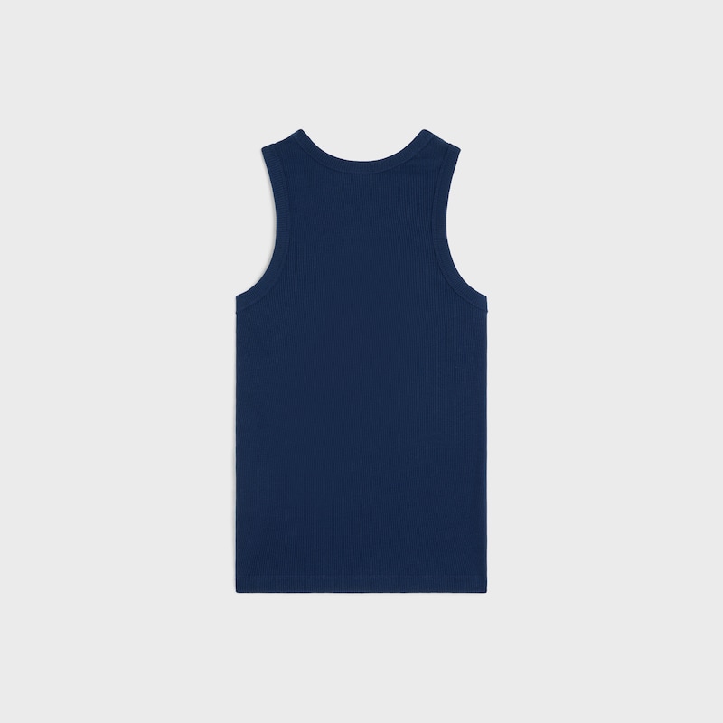 Canotta in seta di cotone a coste - BLU NAVY/ROSSO -  - 1 | CELINE
