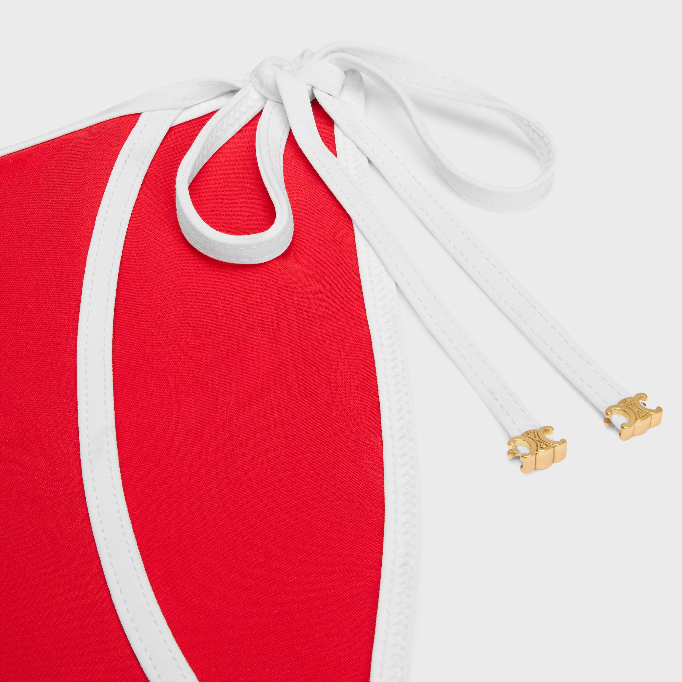 ●CELINE赤地白水玉シルクブラウス34 TRIOMPHE SWIMSUIT BOTTOM IN MATTE JERSEY - ROUGE | CELINE