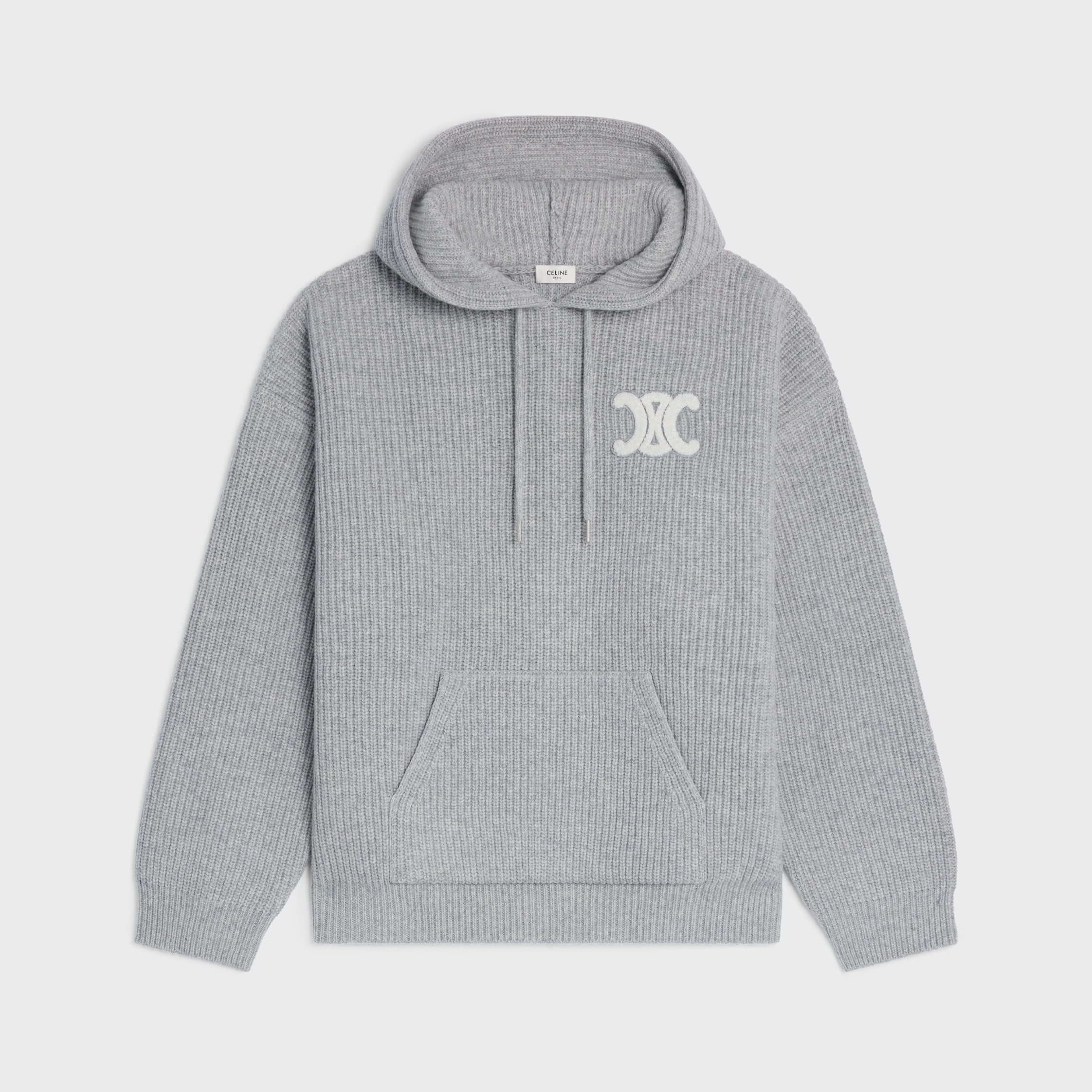 hooded sweater IN RIBBED WOOL - LIGHT GREY | CELINE