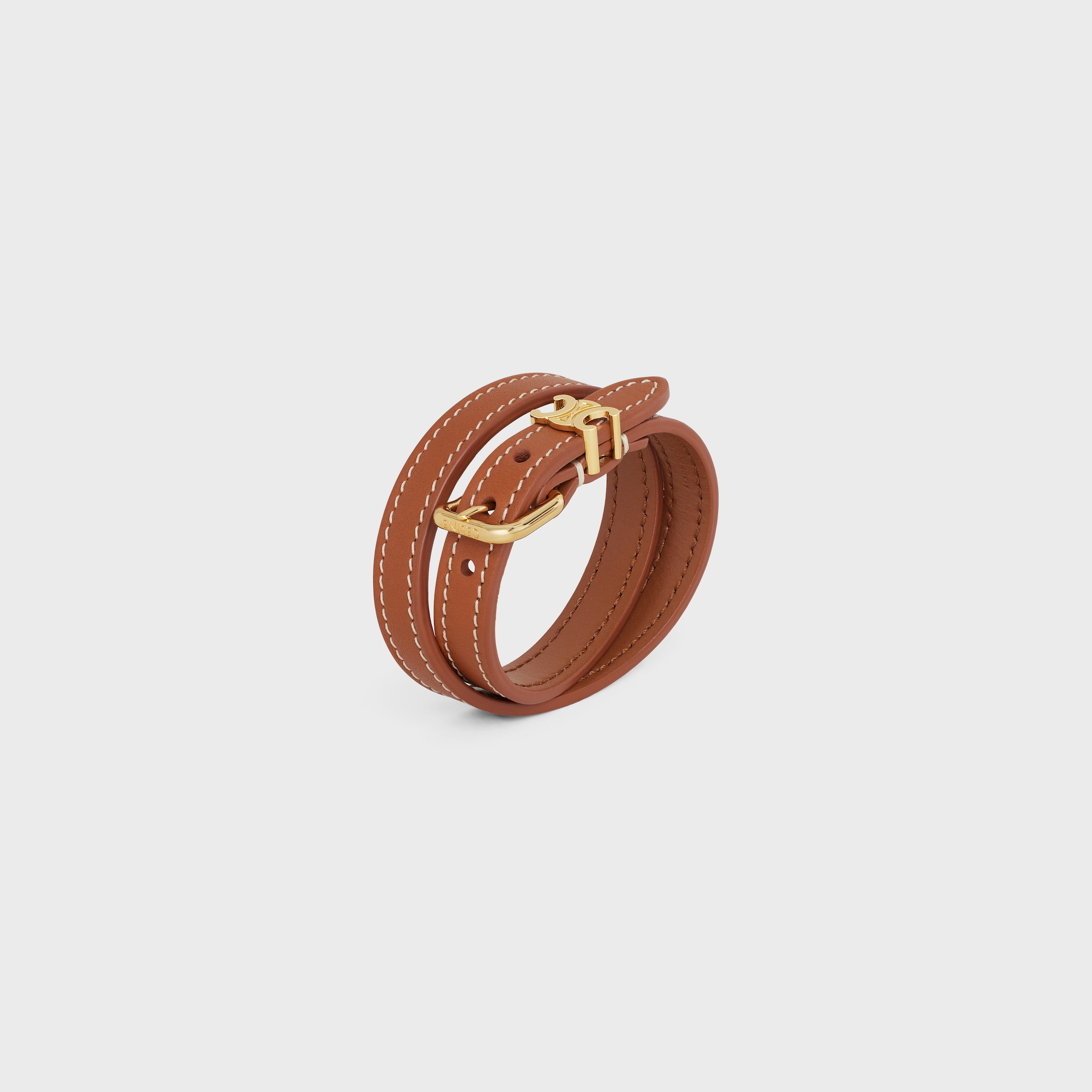 CELINE バングル ブラウン レザー MADE IN ITALY セリーヌ 2連 レザーブレスレット(バングル) 茶×ゴールド CELINE