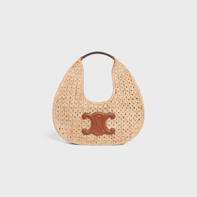 celine classic panier HOBO BAG IN Raffia and Calfskin - NATURAL / TAN - TOP-HANDLE BAGS - 1 | CELINE