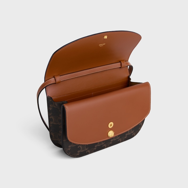 DÚO DE CARTERA CON CADENA DE LONA TRIOMPHE Y PIEL DE BECERRO - TOSTADO - IONA TRIOMPHE - 1 | CELINE