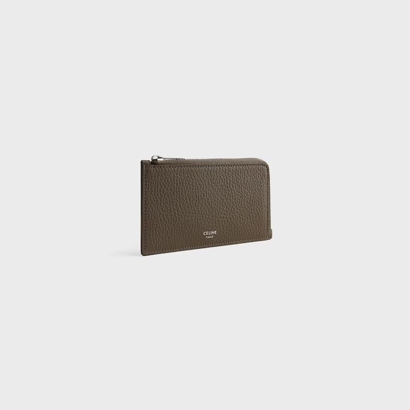 LONG ZIPPED CARD HOLDER IN GRAINED CALFSKIN - DARK MOSS - NEW - 1 | CELINE
