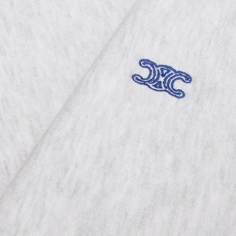 oversized crewneck sweater IN cotton fleece - PALE GREY / DENIM BLUE -  - 1 | CELINE